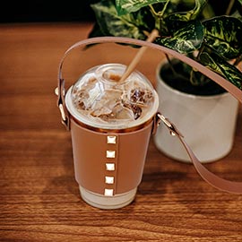 Studded Faux Leather Coffee Cup Sleeve With Strap