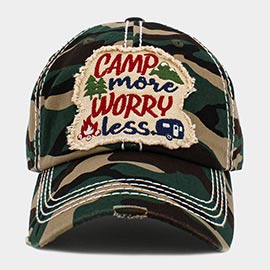 Camp More Worry Less Message Vintage Baseball Cap