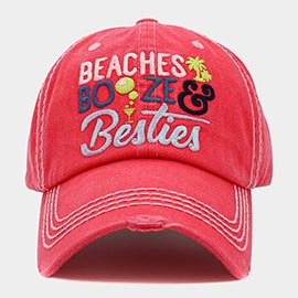 Beaches Booze Besties Message Vintage Baseball Cap