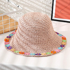 Flower Trimmed Straw Sun Hat
