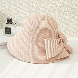 Big Bow Accented Straw Bowler Sun Hat