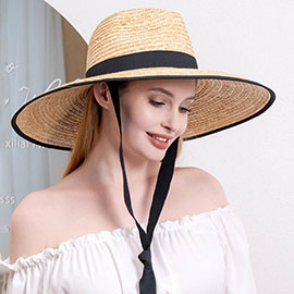 Trimmed Ribbon Straw Panama Sun Hat