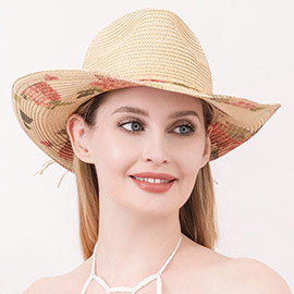 Rose Flower Printed Straw Panama Sun Hat
