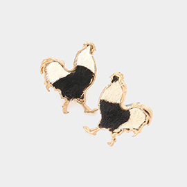Genuine Leather Calf Cow Patterned Rooster Stud Earrings