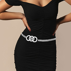 Rhinestone Pave Triple Open Circle Link Accented Chain Belt