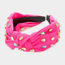 Colorful Stone Embellished Burnout Knot Headband