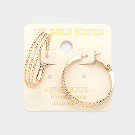 14K Gold Dipped Split Textured Metal Hoop Earrings