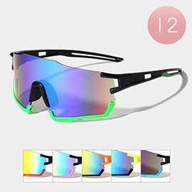 12PCS - Color Frame Pointed Visor Style Sunglasses