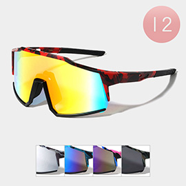 12PCS - Camouflage Patterned Frame Visor Style Sunglasses