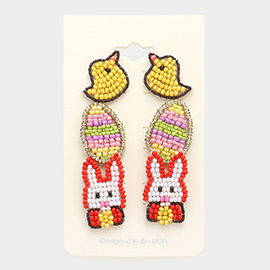 3Pairs - Felt Back Chick Easter Egg Bunny Stud Earrings