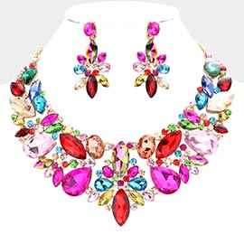 Multi Stone Cluster Evening Necklace