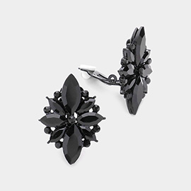 Marquise Round Stone Cluster Clip on Evening Earrings