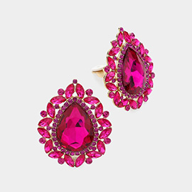 Teardrop Stone Accented Clip on Evening Earrings