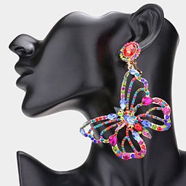 Multi Stone Embellished Butterfly Dangle Clip on Evening Earrings