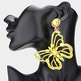 Multi Stone Embellished Butterfly Dangle Clip on Evening Earrings