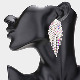 Pave Crystal Rhinestone Fringe Clip on Evening Earrings