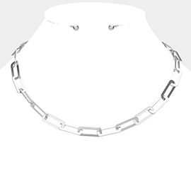Open Metal Rectangle Link Necklace