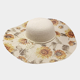 Sunflower Patterned Straw Floppy Sun Hat