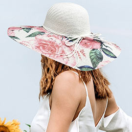 Flower Patterned Straw Floppy Sun Hat