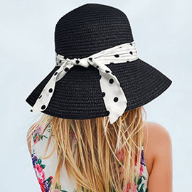 Polka Dot Patterned Band Straw Sun Hat