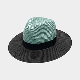 Black Band Two Tone Straw Panama Sun Hat