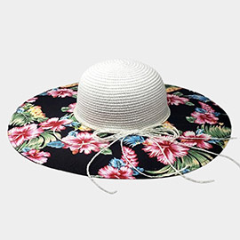 Flower Leaf Patterned Straw Sun Hat
