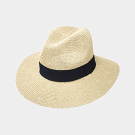 Black Band Solid Straw Panama Sun Hat
