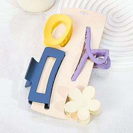 4PCS - Solid Open Oval Rectangle Flower Hair Claw Clips