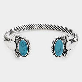 Natural Stone Embellished Twisted Metal Cuff Bracelet