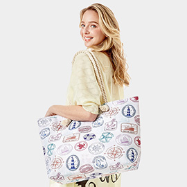Anchor Compass Starfish Turtle Seahorse Cruise Lighthouse Patterned Beach Tote Bag
