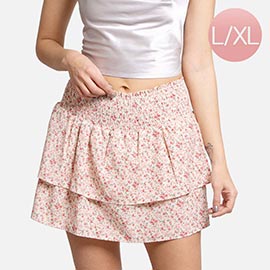 Flower Patterned Ruffle Tiered Mini Skirt