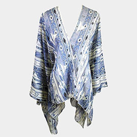 Boho Patterned Sheer Cover Up Kimono Poncho