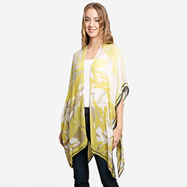 Leaf Patterned Cover Up Kimono Poncho