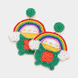 St. Patrick's Day Felt Back Rainbow Pot of Gold Dangle Earrings