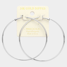 14K White Gold Dipped 2.75 Inch Metal Hoop Earrings