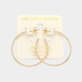 14K Gold Dipped 1.5 Inch Textured Metal Hoop Earrings