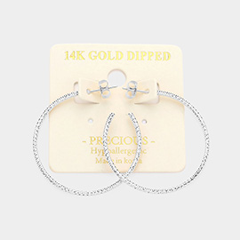 14K White Gold Dipped 1.5 Inch Textured Metal Hoop Earrings
