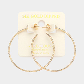 14K Gold Dipped 1.8 Inch Textured Metal Hoop Earrings