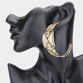 Swirl Metal Rectangle Detailed Hoop Earrings