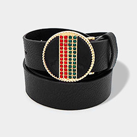 Rhinestone Color Block Accented Faux Leather Belt