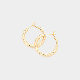 0.9 Inch Textured Brass Metal Hoop Earrings