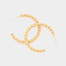 1.3 Inch Twisted Brass Metal Hoop Earrings