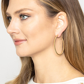 2.25 Inch Twisted Brass Metal Hoop Earrings