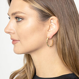 1.25 Inch Textured Brass Metal Hoop Earrings