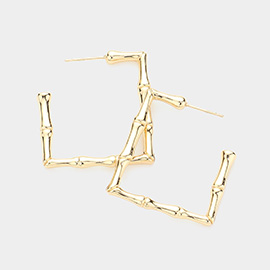 1.25 Inch Brass Metal Bamboo Rectangle Hoop Earrings
