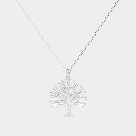 Tapered Baguette Stone Embellished Tree of Life Pendant Necklace