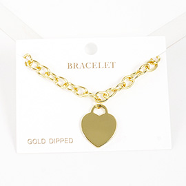 Gold Dipped Metal Heart Lock Charm Bracelet
