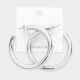 White Gold Dipped 2 Inch Metal Hoop Earrings