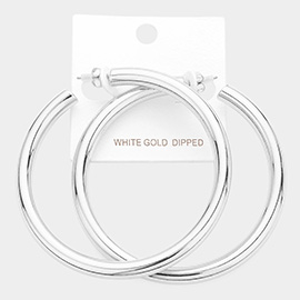 White Gold Dipped 2.75 Inch Metal Hoop Earrings