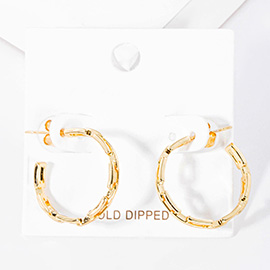 Gold Dipped Open Metal Rectangle Link Hoop Earrings